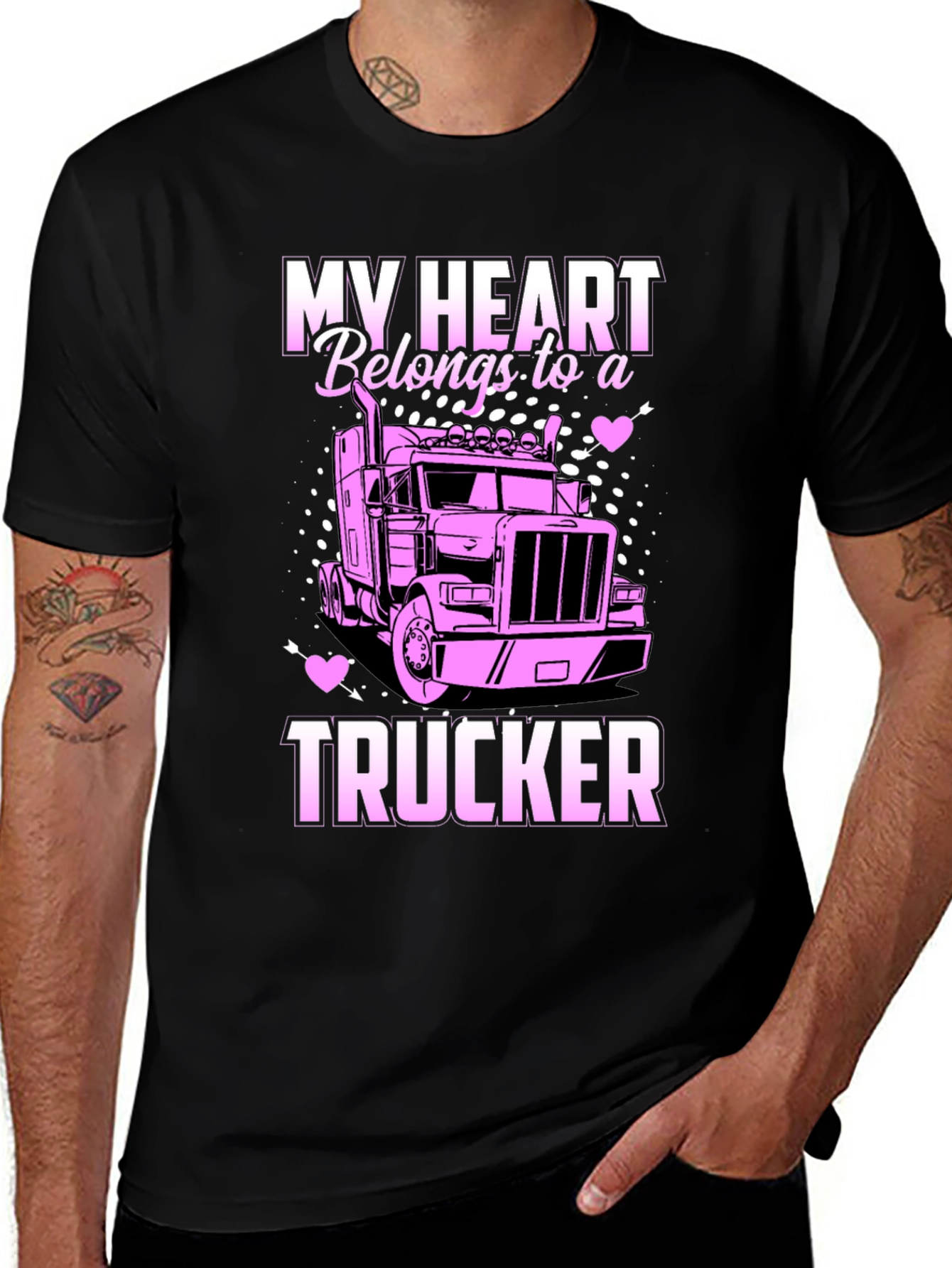 Variant 23 of My Heart Belongs To A Trucker Black T-Shirt