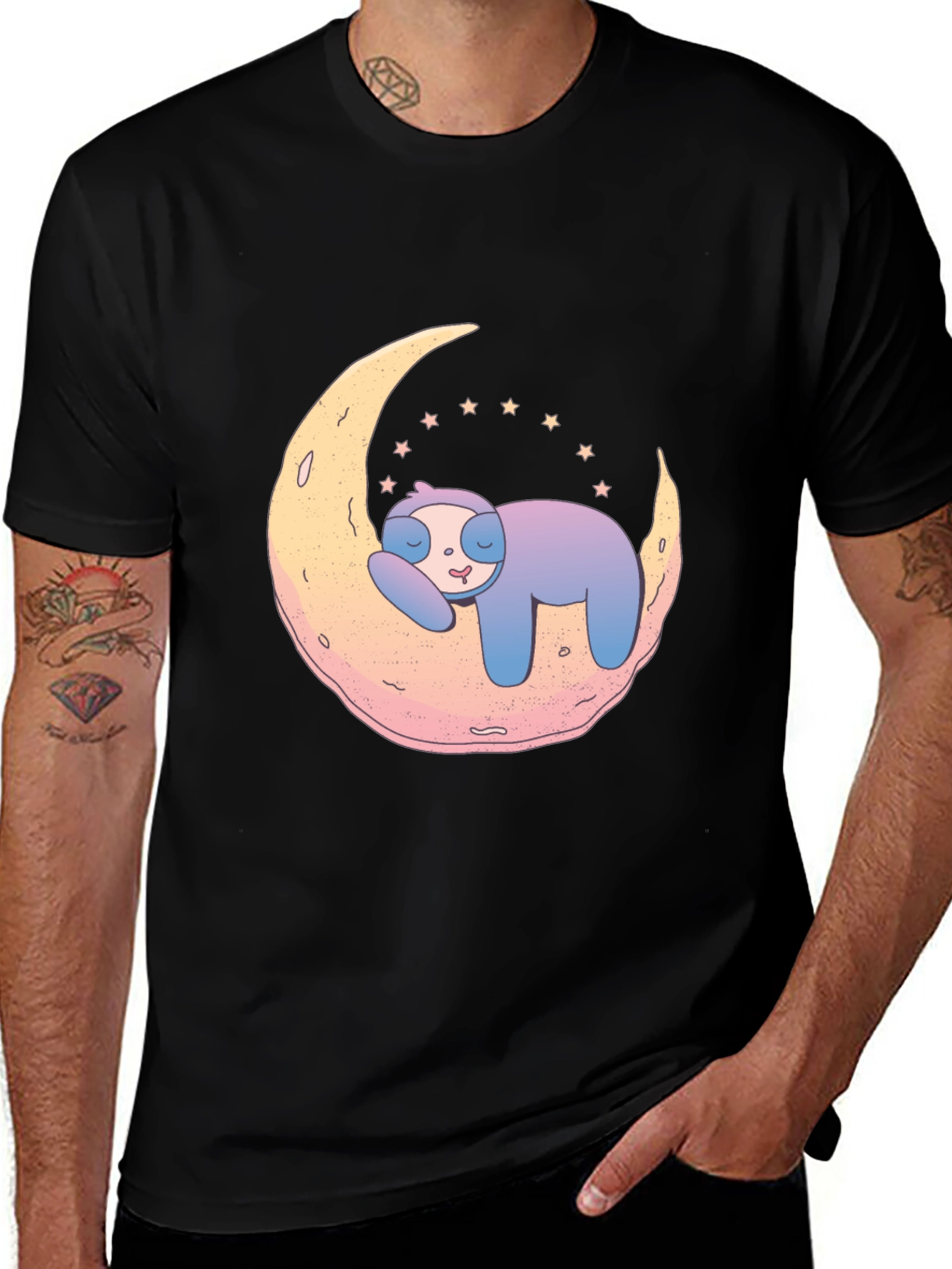 Variant 8 of Cute Sloth on Moon Graphic Tee - Black