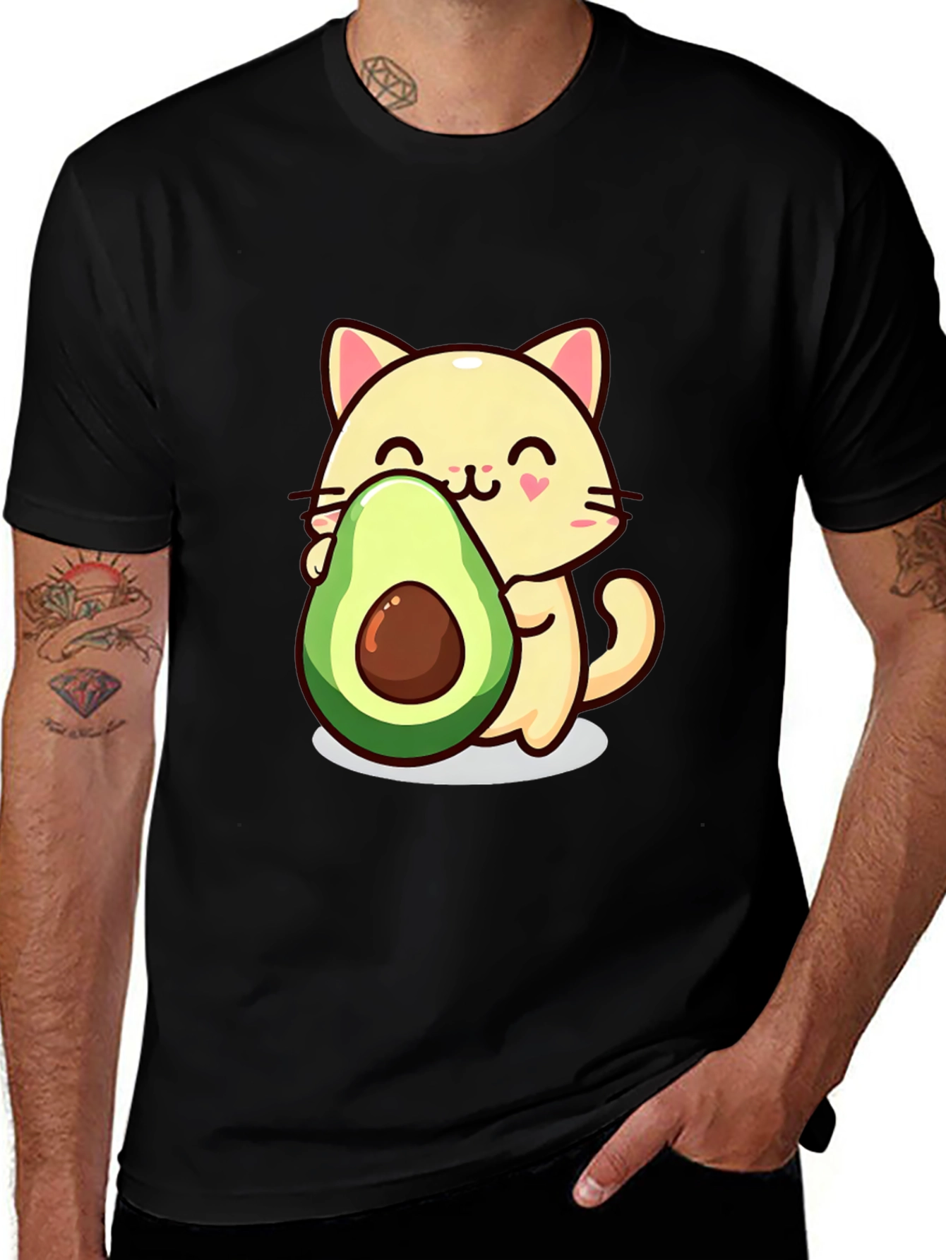 Variant 27 of Avocado Cat Graphic Tee - Soft Black Cotton T-Shirt