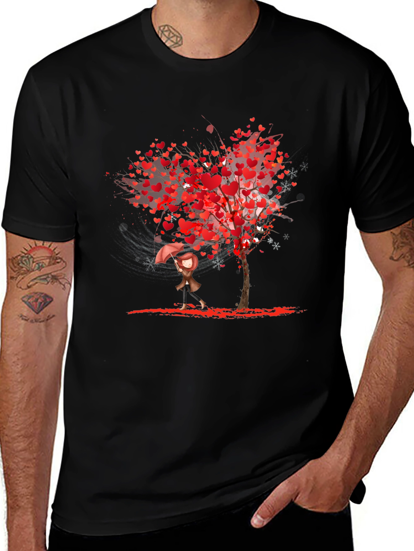 Variant 14 of Heart Tree Graphic Black T-Shirt