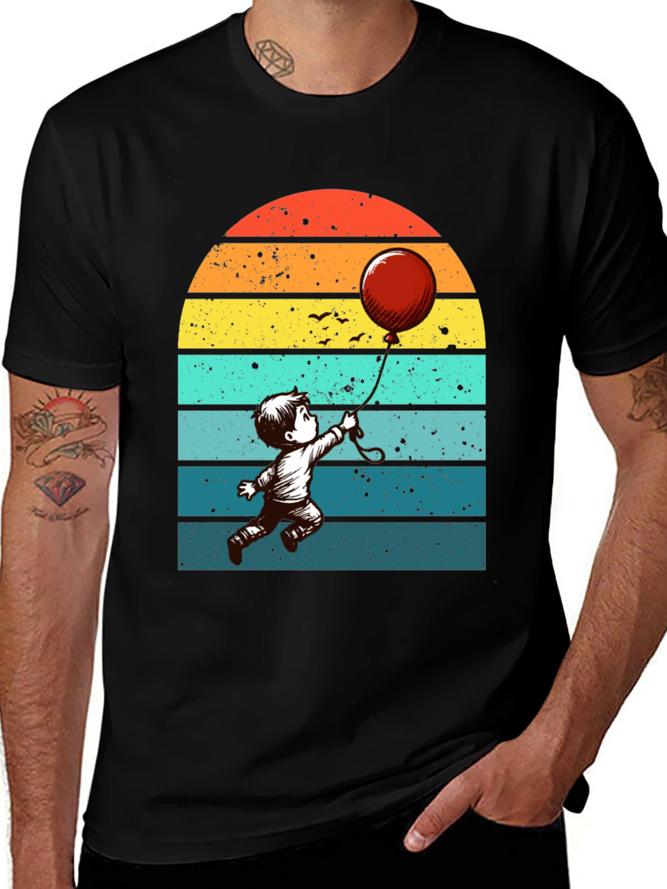 Variant 5 of Retro Sunset Boy with Balloon Graphic Tee