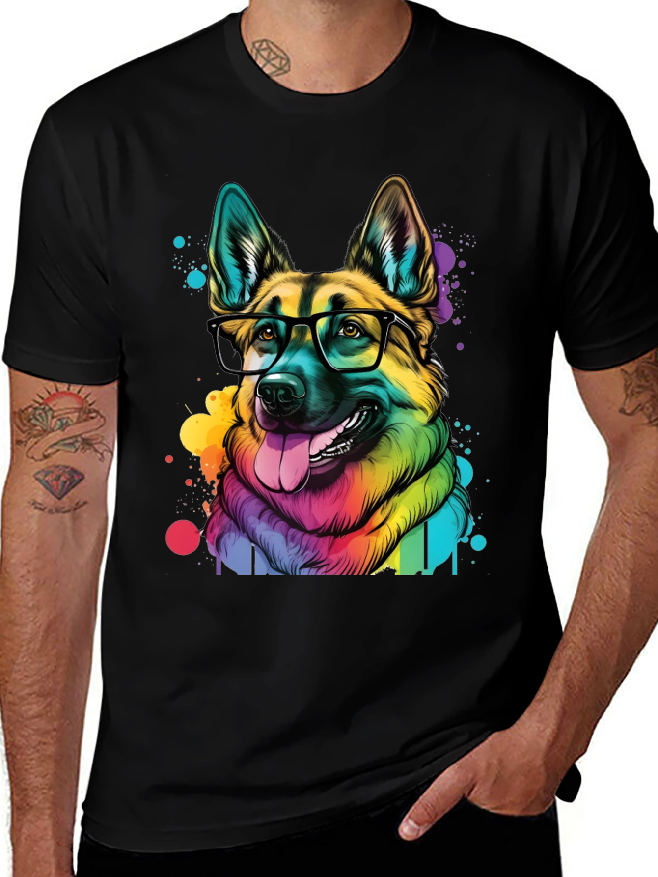 Rainbow Dog T-Shirt - German Shepherd with Glasses