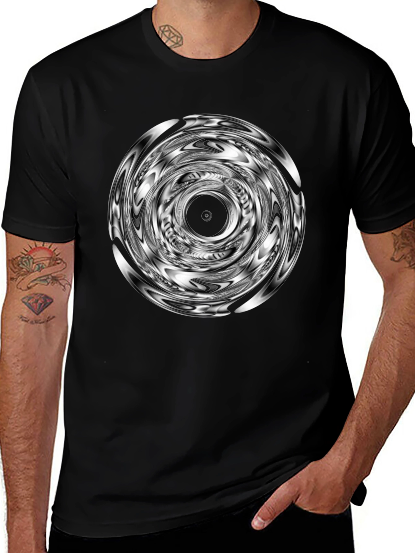 Variant 28 of Abstract Swirl Graphic Black T-Shirt
