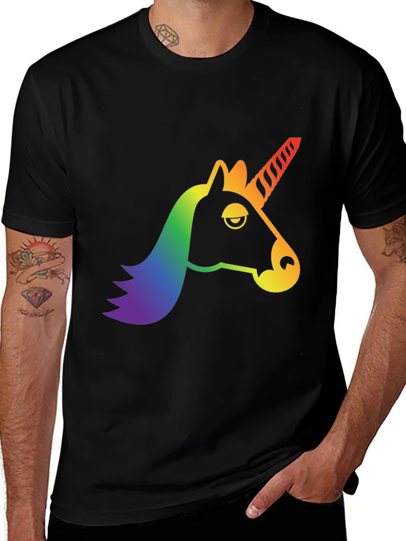 Black Rainbow Unicorn Graphic Tee - Men's Black T-Shirt main image