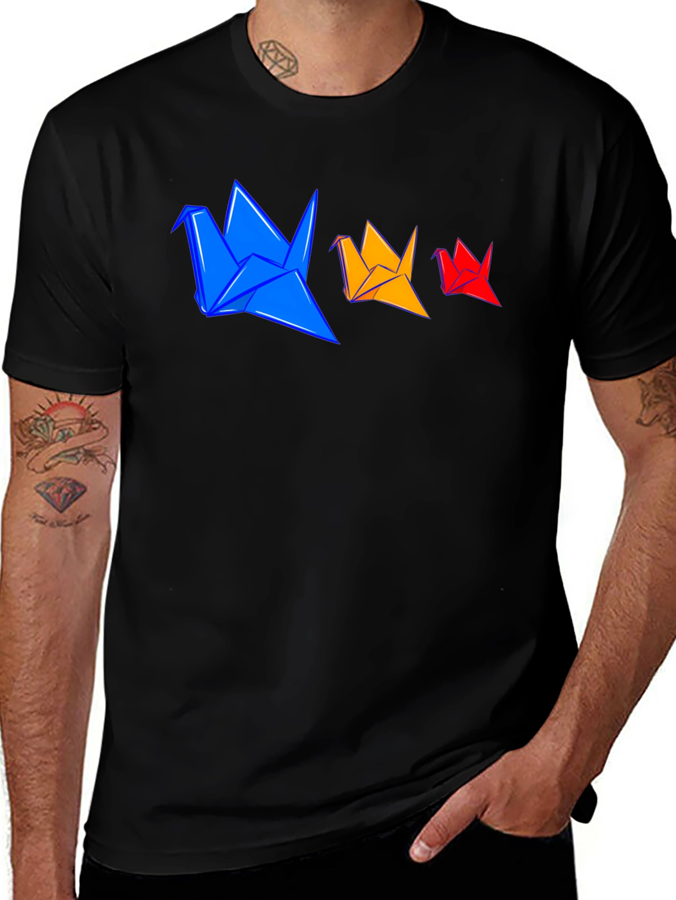 Variant 8 of Origami Cranes Graphic Tee - Stylish Black T-Shirt