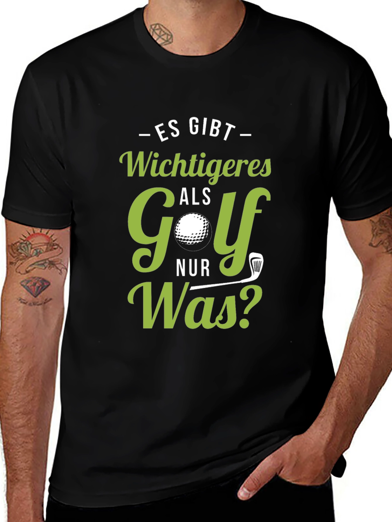 Variant 23 of Golf Humor T-Shirt - "Es gibt Wichtigeres als Golf, nur Was?"