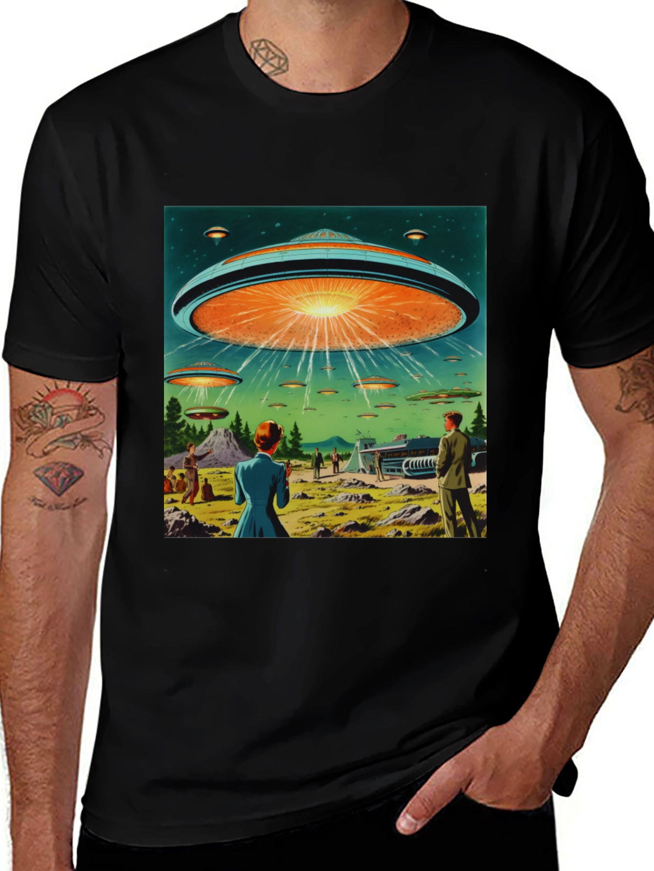 Retro UFO Invasion Graphic Tee