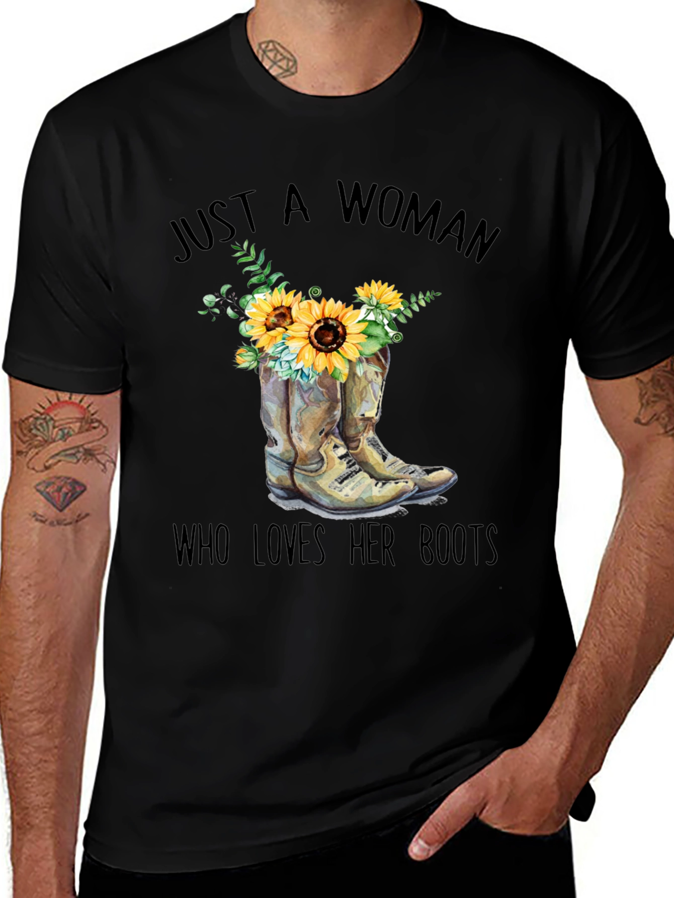 Variant 26 of Woman's Boots and Sunflower Graphic T-Shirt