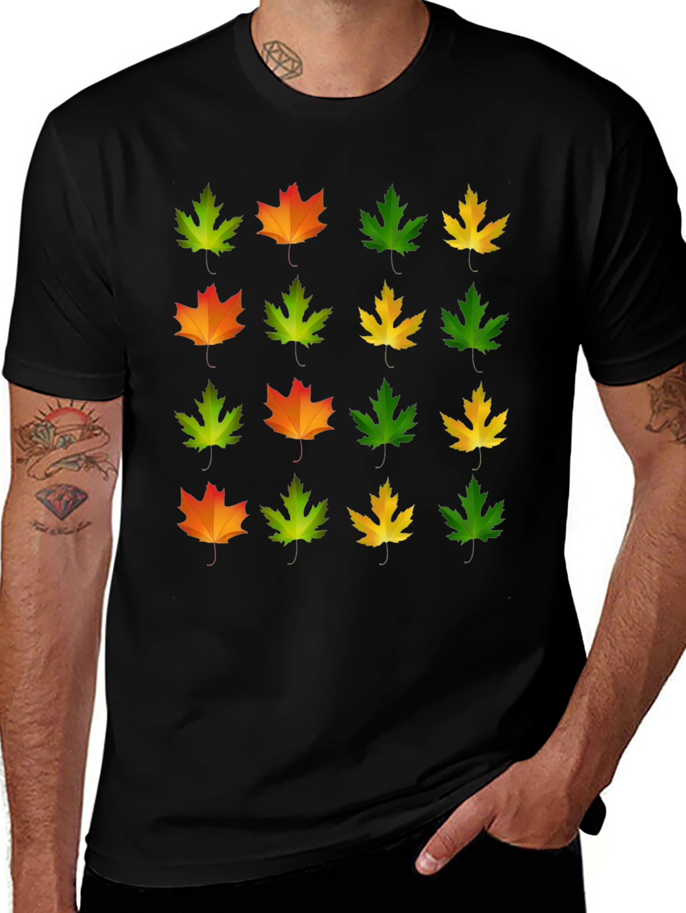 Variant 17 of Autumn Leaves Graphic Tee - Black Cotton T-Shirt