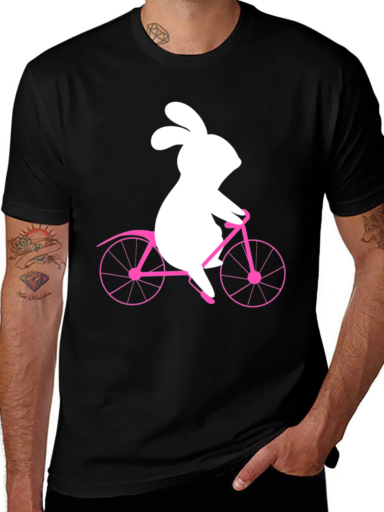 Variant 13 of Bunny on Bike Graphic Tee - Black T-Shirt
