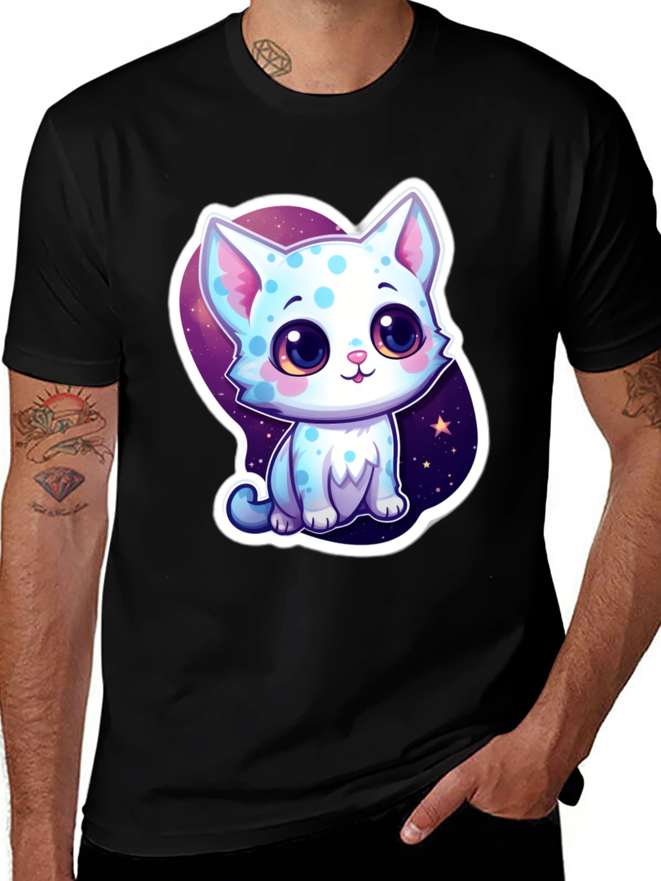 Variant 28 of Cute Cartoon Cat Black T-Shirt