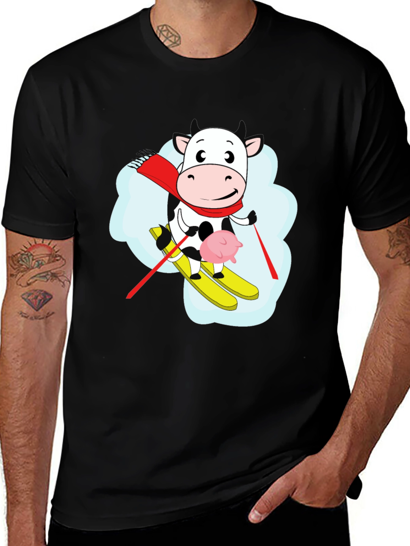 Variant 21 of Cow Skiing Cartoon Graphic T-Shirt