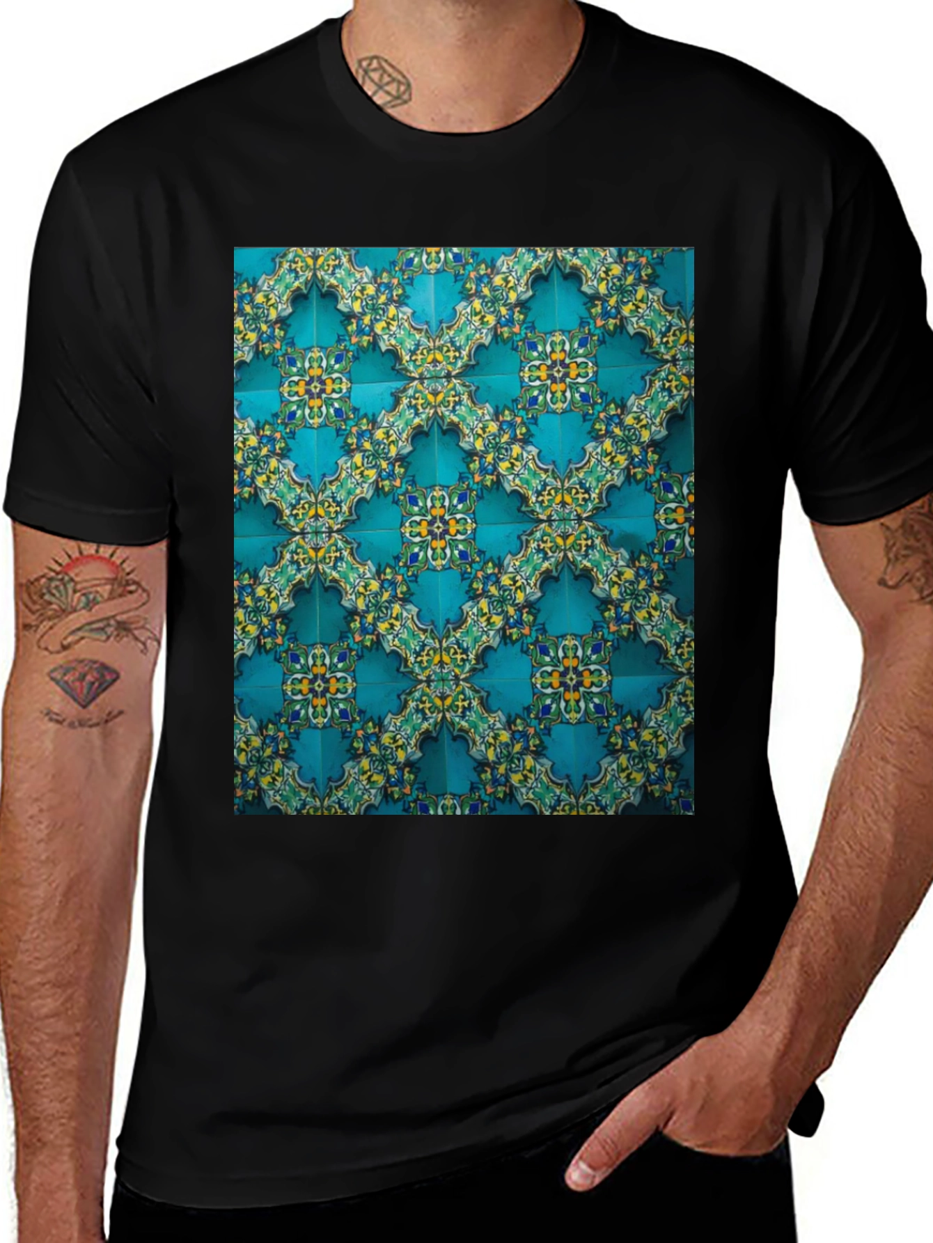 Variant 12 of Patterned Tile Print Crew Neck Tee