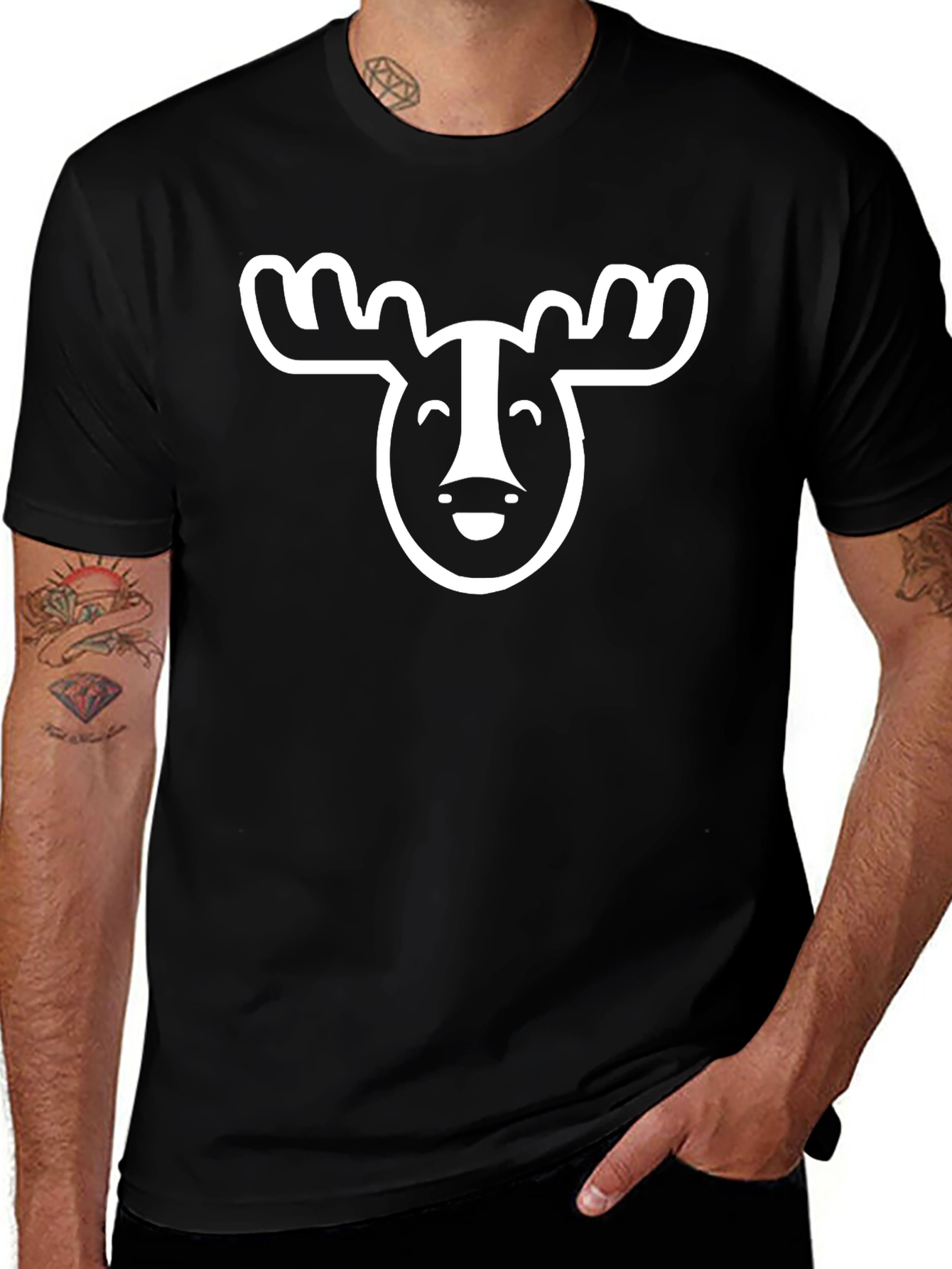 Variant 28 of Funny Moose Graphic T-Shirt - Black Cotton Tee