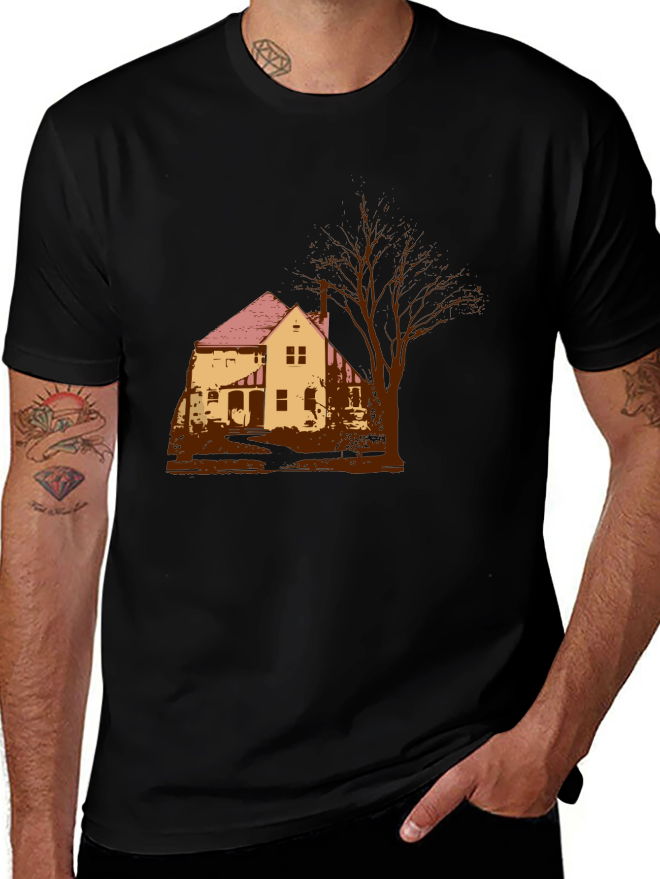 Variant 19 of Spooky House Graphic Tee - Classic Black Cotton T-Shirt
