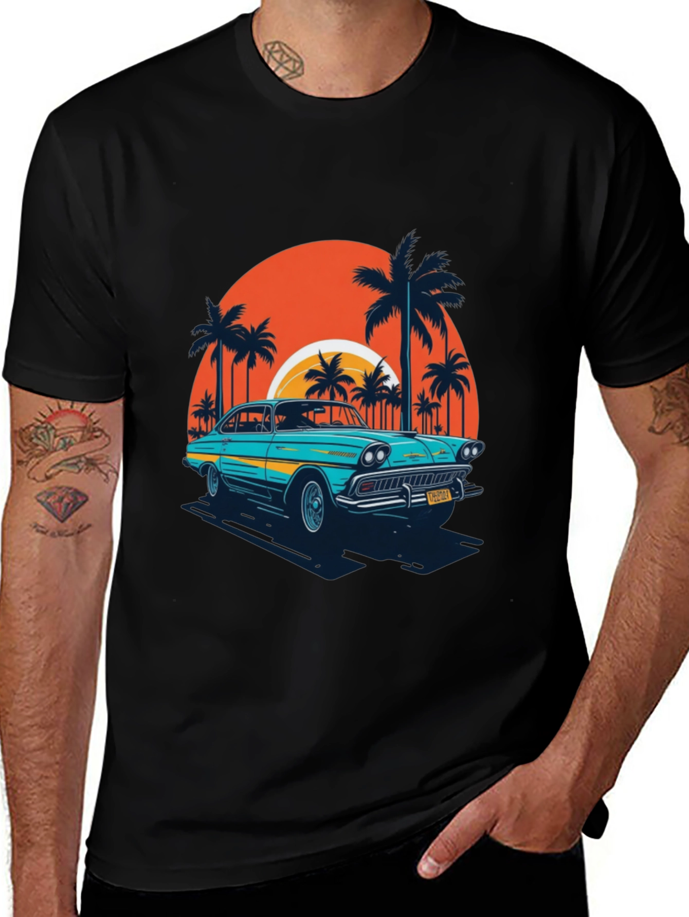 Variant 13 of Retro Car T-Shirt - Beach Sunset Design