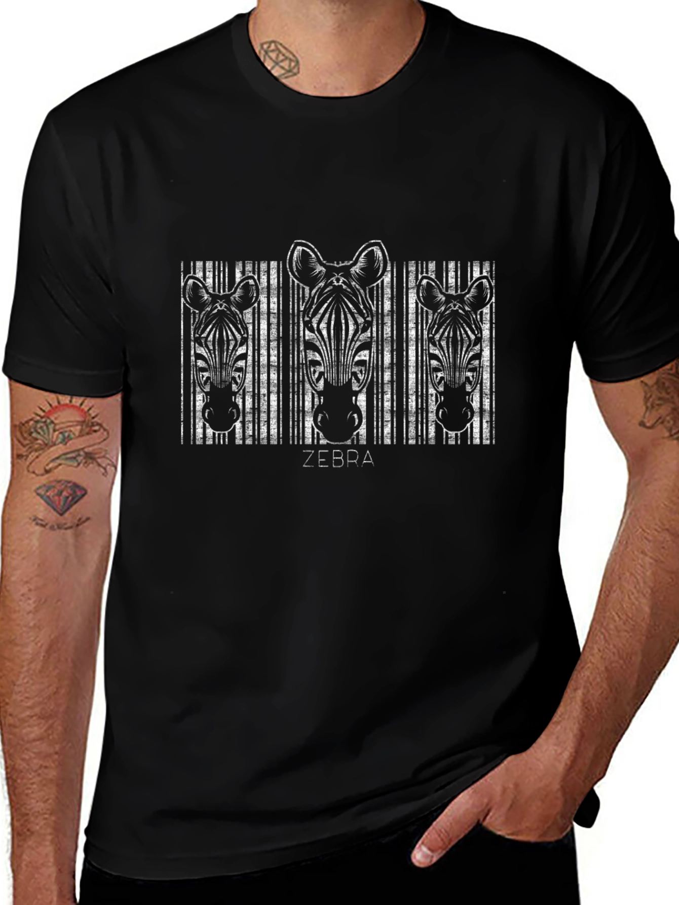 Zebra Barcode Graphic Print Black T-Shirt