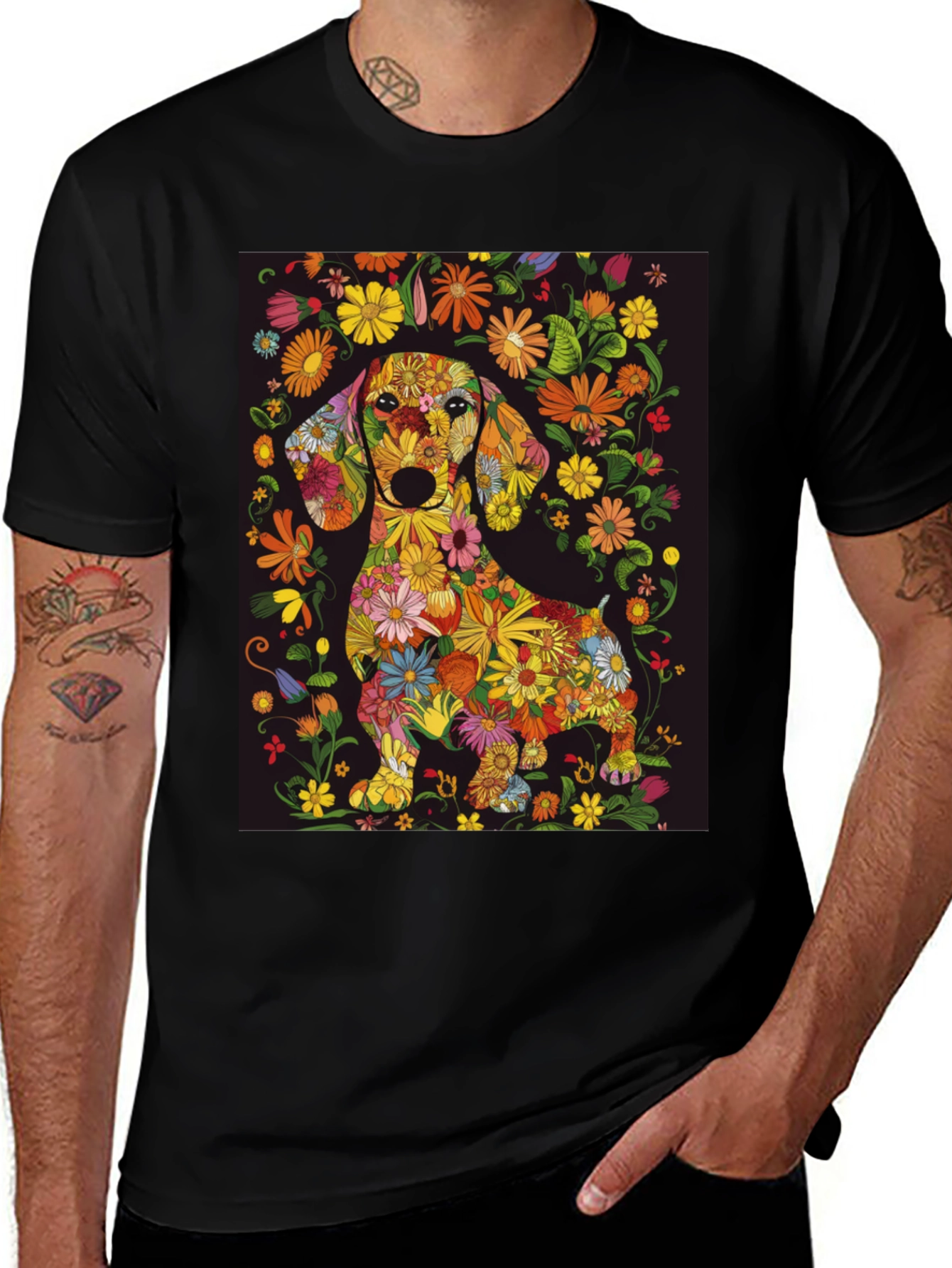 Variant 15 of Floral Dachshund T-Shirt - Unique Graphic Tee