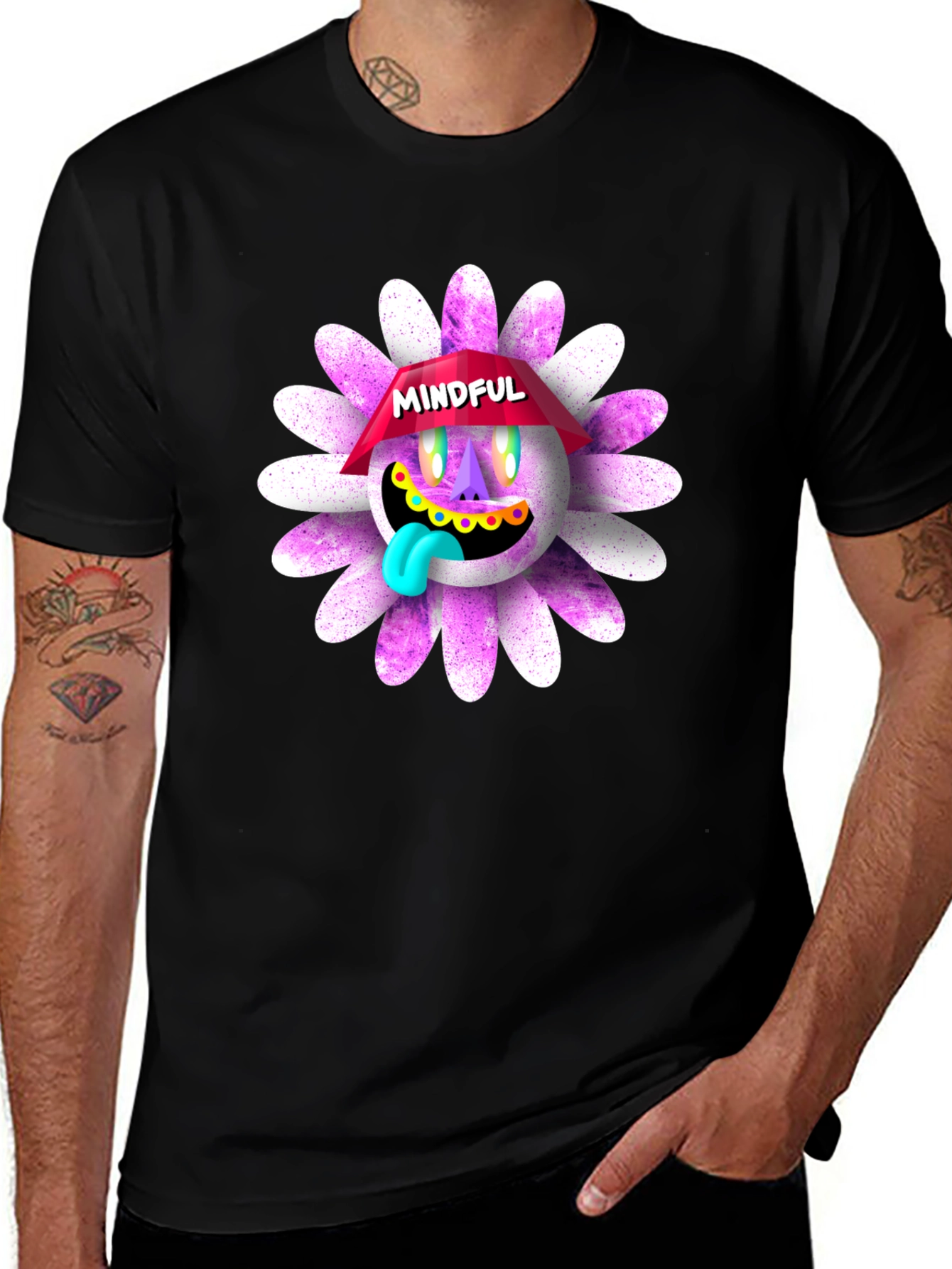 Black Mindful Graphic T-Shirt - Unique Daisy Design main image