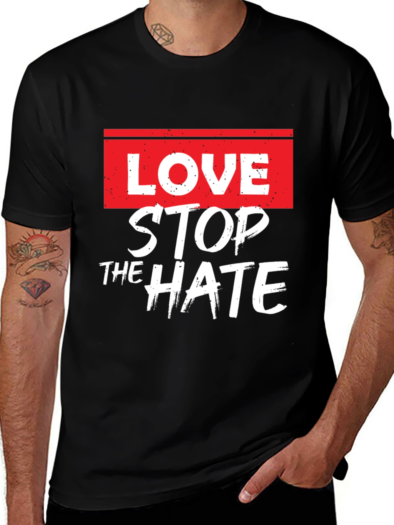 Variant 7 of Love Stop The Hate T-Shirt: Black Casual Tee