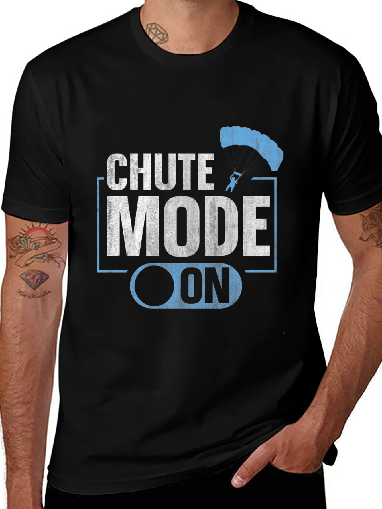 Variant 11 of Chute Mode On Black T-Shirt Parachute Skydive Gift