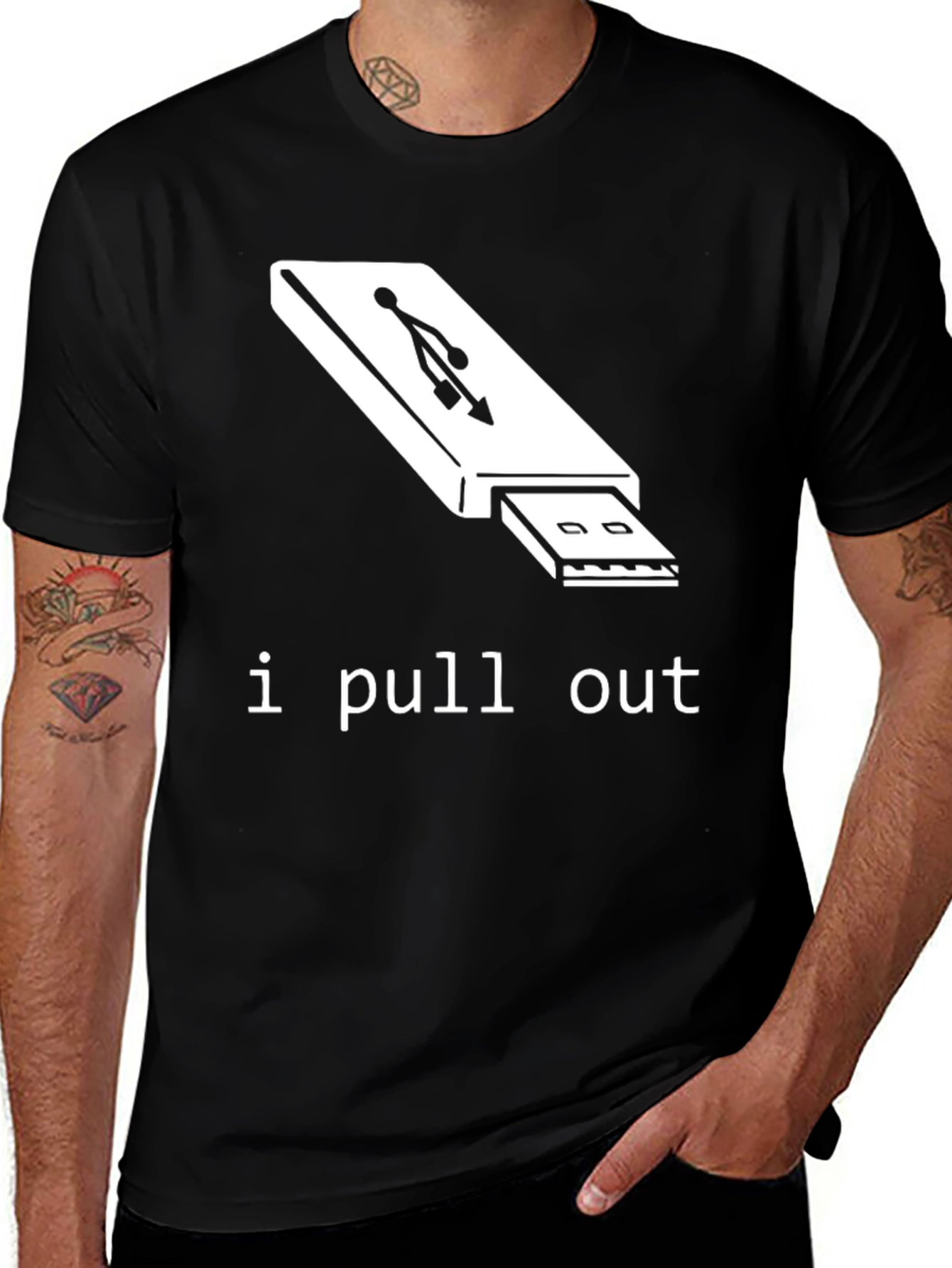 Humorous 'I Pull Out' USB Drive Black T-Shirt