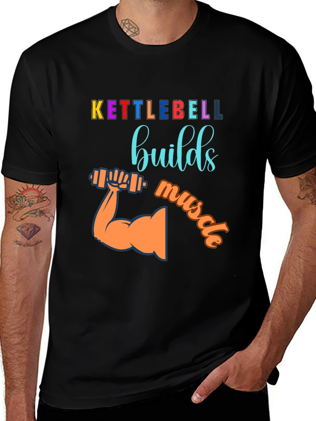 Variant 8 of Kettlebell Builds Muscle Graphic T-Shirt