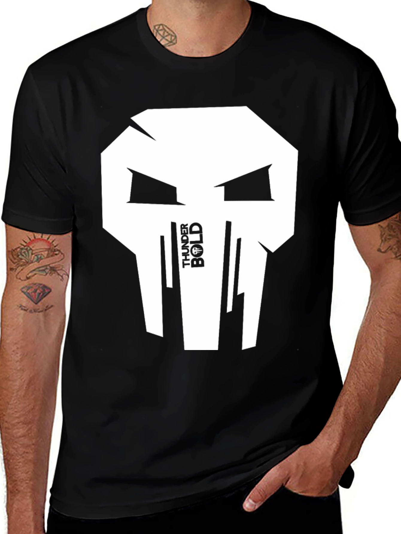 Variant 6 of Thunder Bold Skull Graphic Tee - Black Cotton T-Shirt