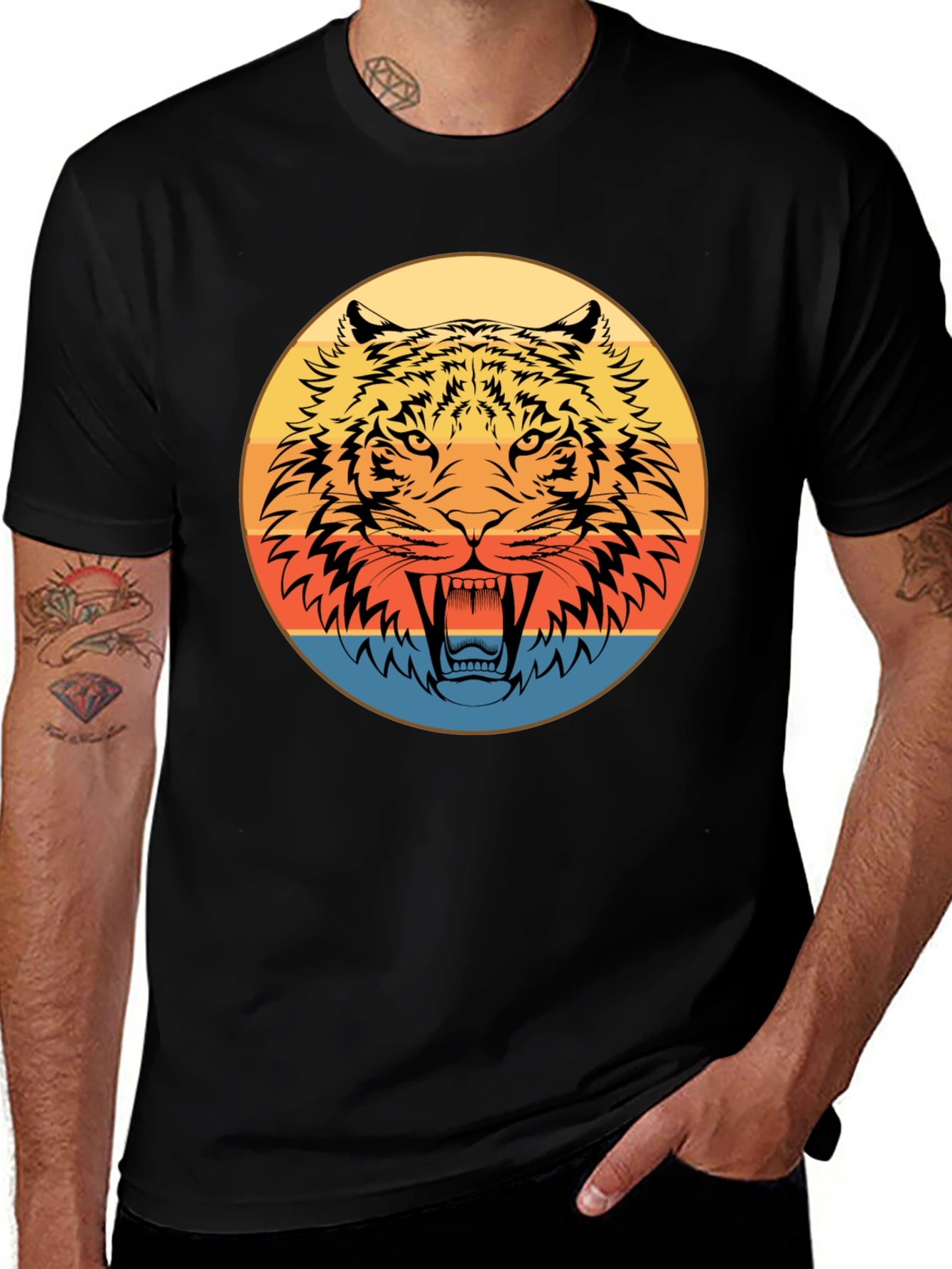 Variant 14 of Retro Tiger Graphic Black T-Shirt