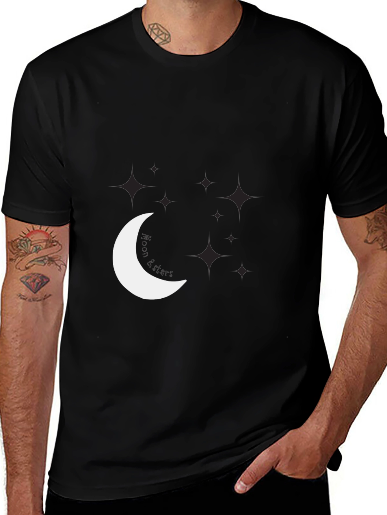 Variant 26 of Night Sky Tee: Crescent Moon & Stars Graphic Black T-Shirt