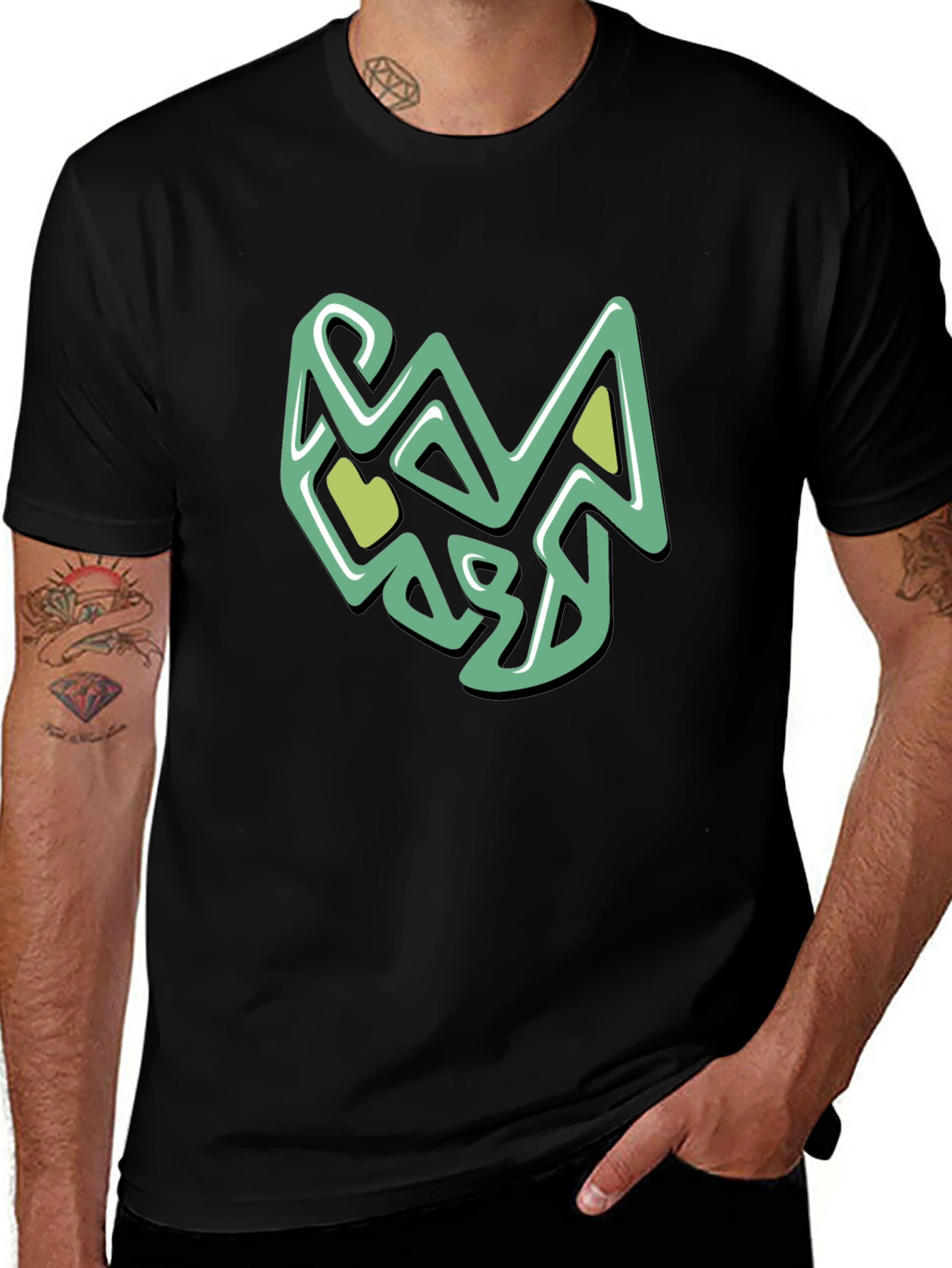 Variant 6 of Abstract Green Graphic Print Men's Black T-Shirt