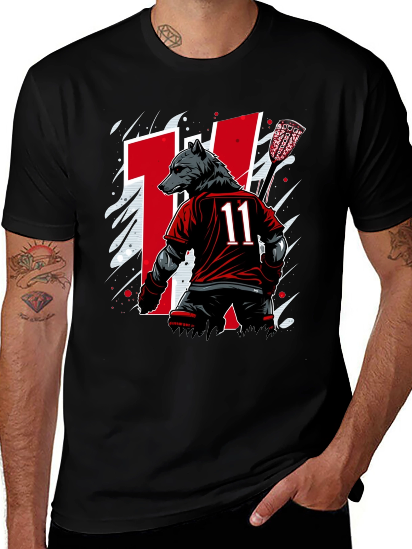 Variant 19 of Bear Lacrosse Player Graphic Tee