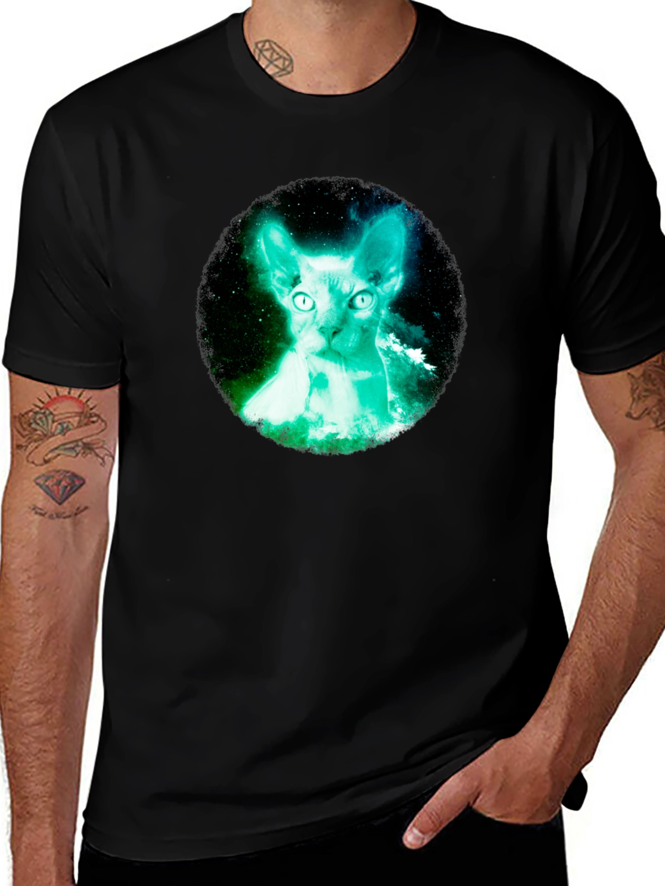 Variant 16 of Cosmic Sphynx Cat Black T-Shirt