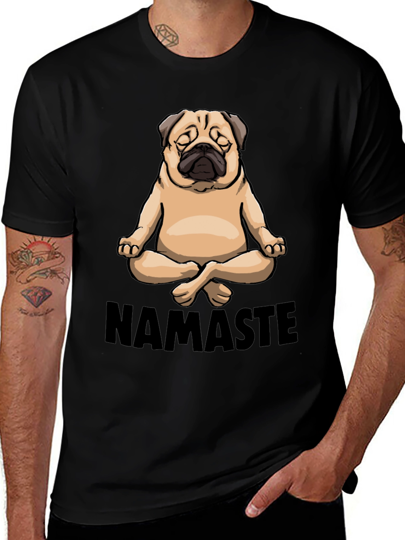 Variant 25 of Men's Pug Yoga Namaste Black T-Shirt