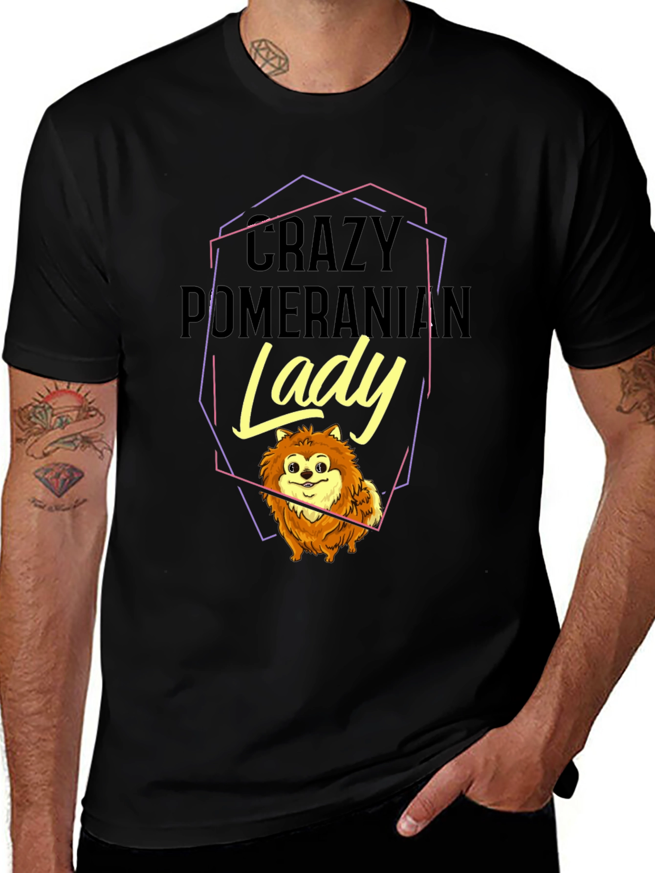 Crazy Pomeranian Lady Black Graphic Tee