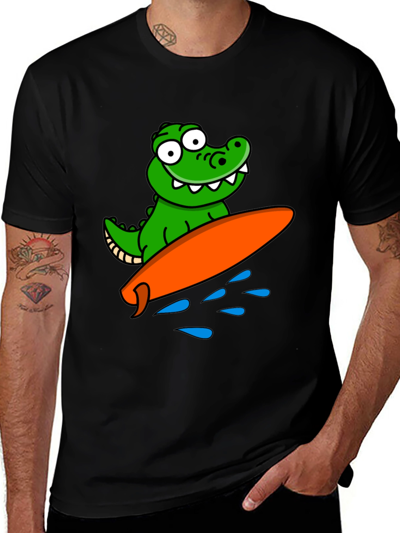 Variant 9 of Cartoon Alligator Surfing Graphic Tee