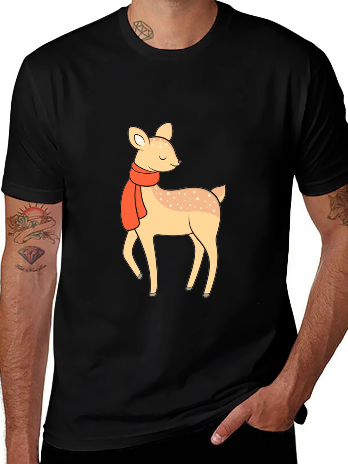 Variant 25 of Cute Deer with Scarf Black Graphic Tee