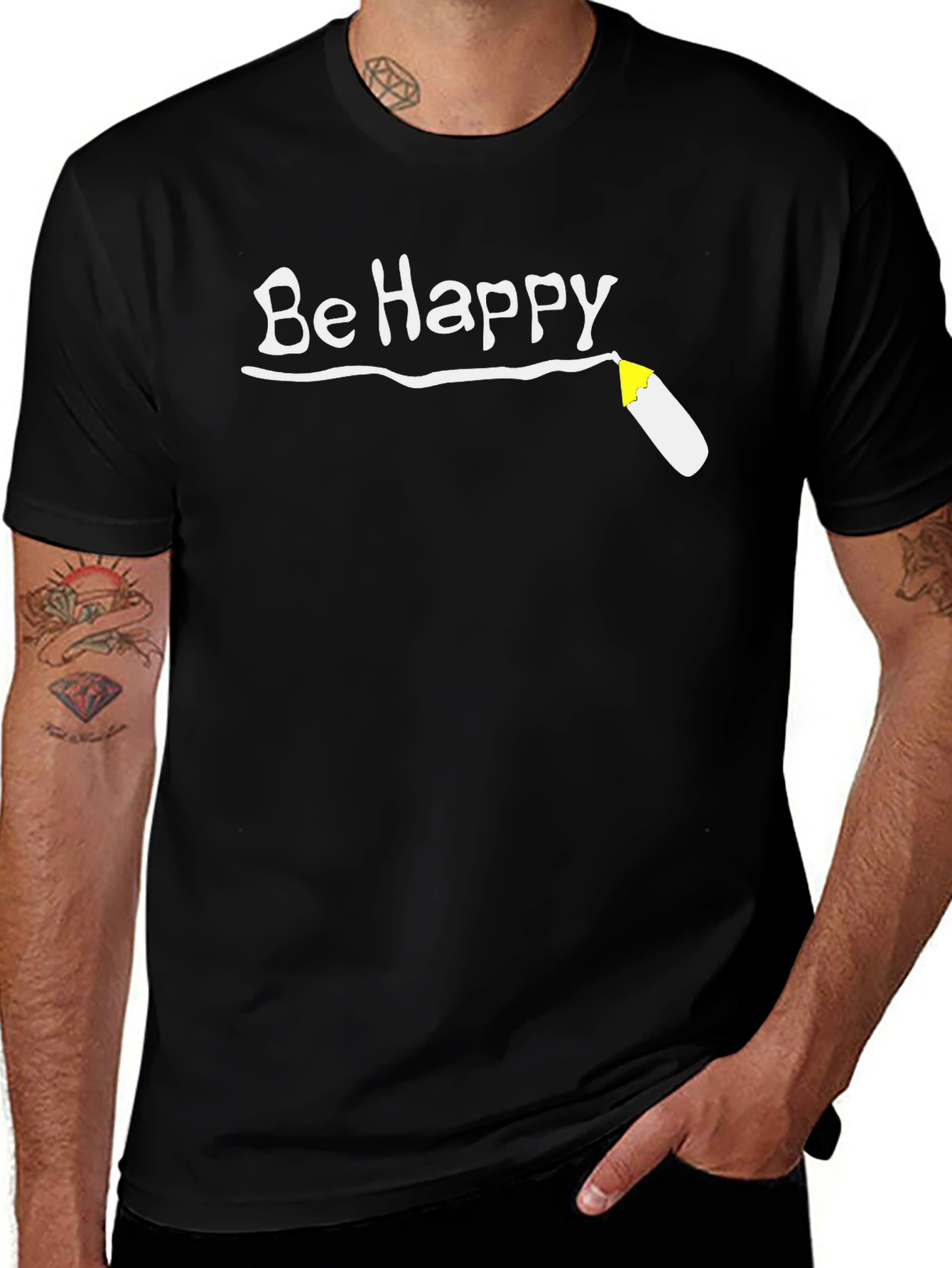 Variant 28 of Be Happy T-Shirt - Black Graphic Tee