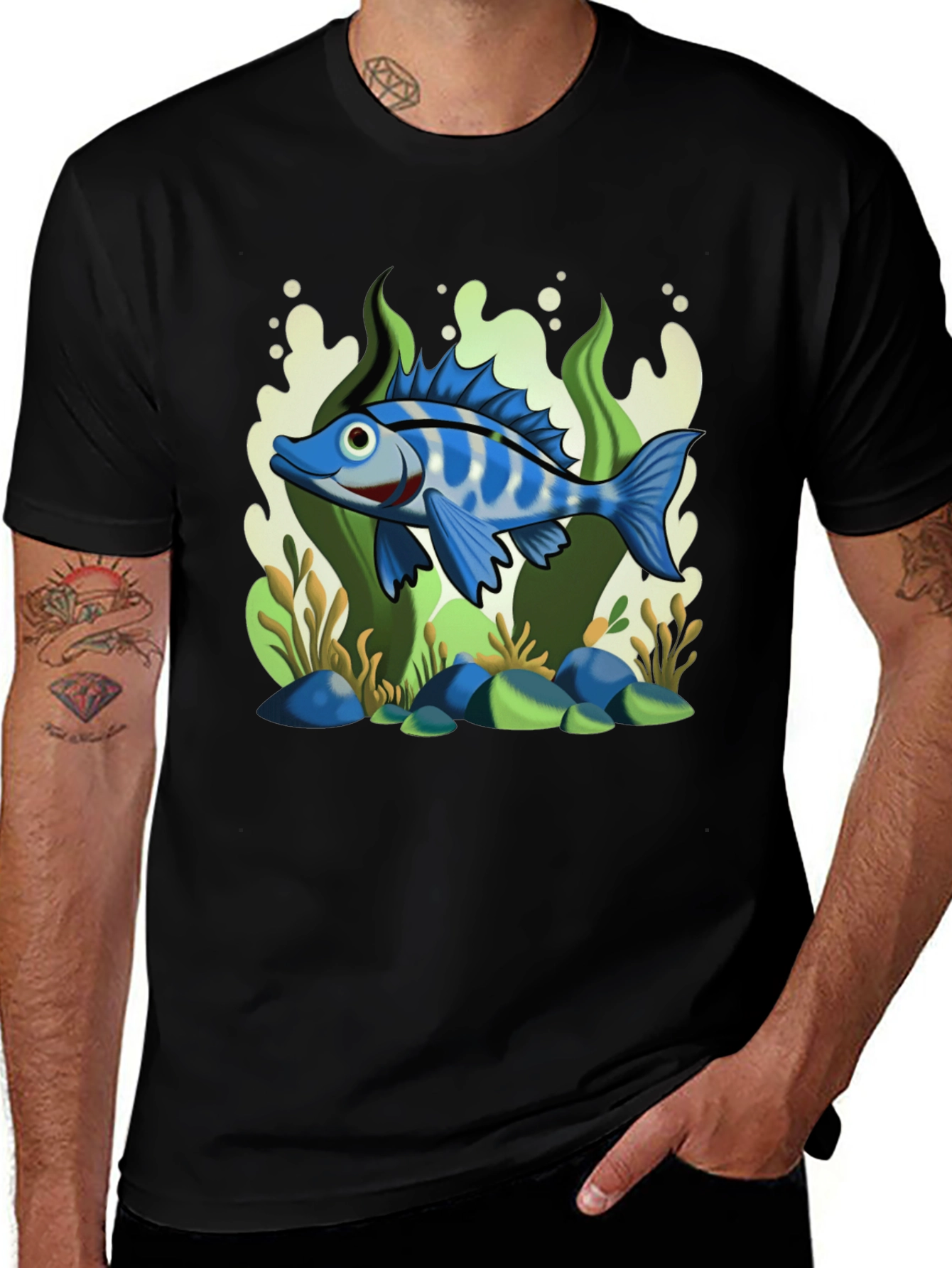 Variant 18 of Fish Graphic Black T-Shirt