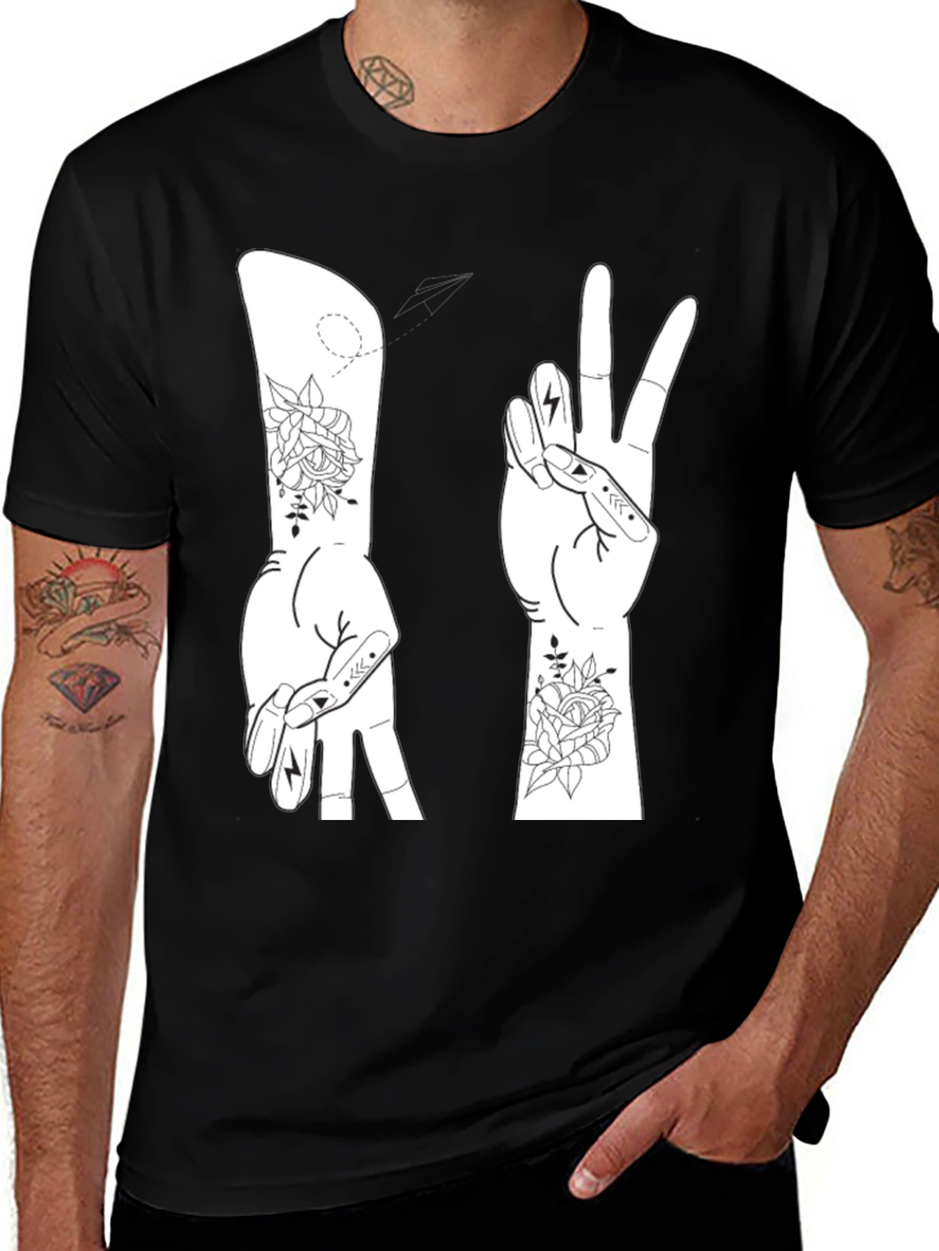 Variant 7 of Hand Gesture Graphic Tee - Black Cotton T-Shirt