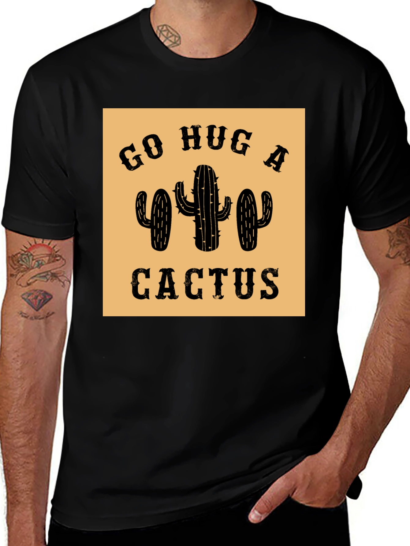 Variant 5 of Go Hug A Cactus Black T-Shirt