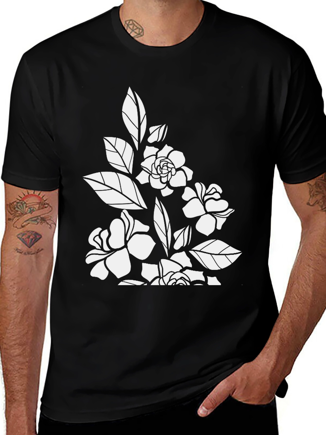 Variant 8 of Floral Graphic T-Shirt - Black Cotton Tee