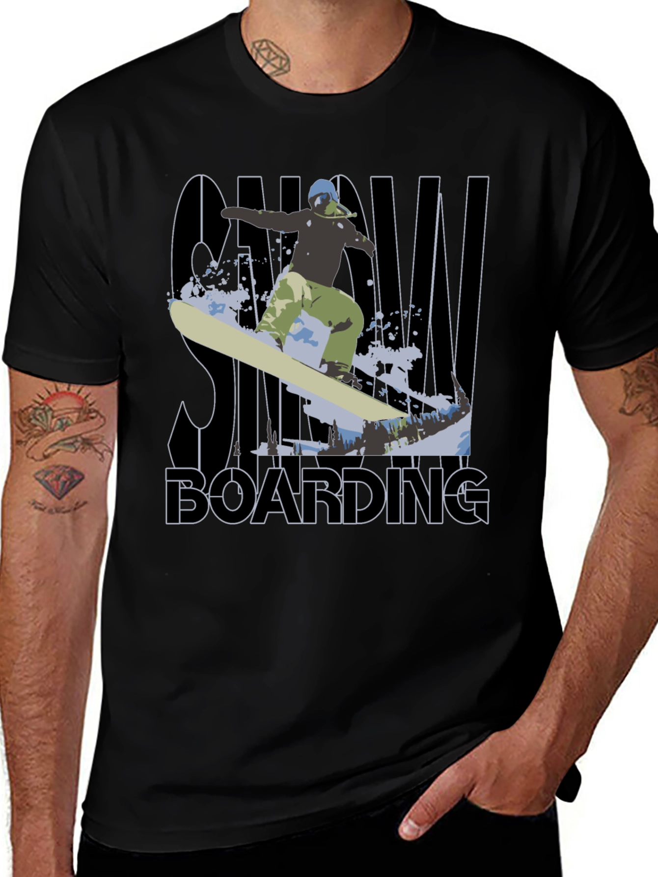 Variant 5 of Snowboarding Graphic Tee - Black Cotton T-Shirt