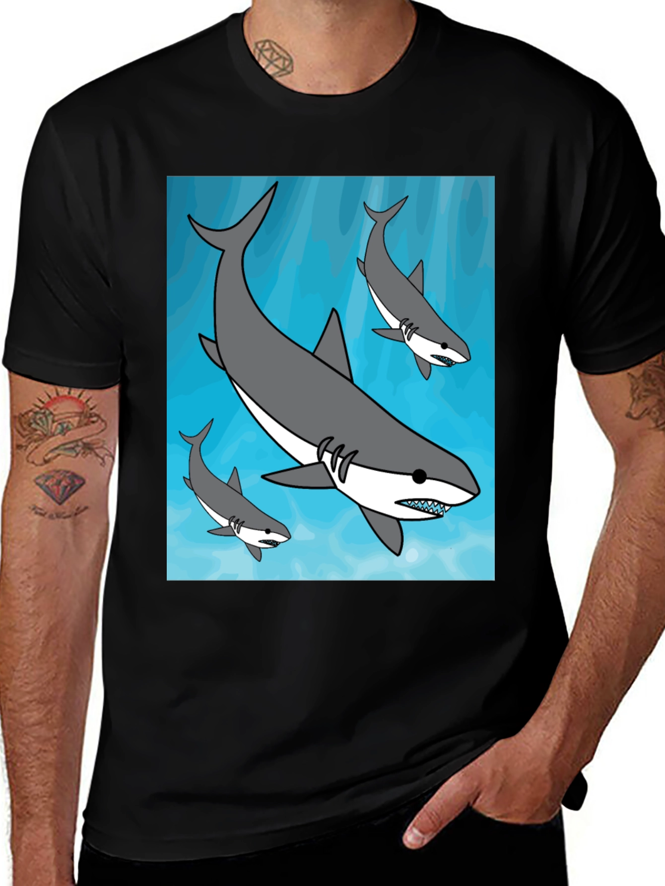 Variant 6 of Shark Graphic Tee - Black Cotton Casual Shirt