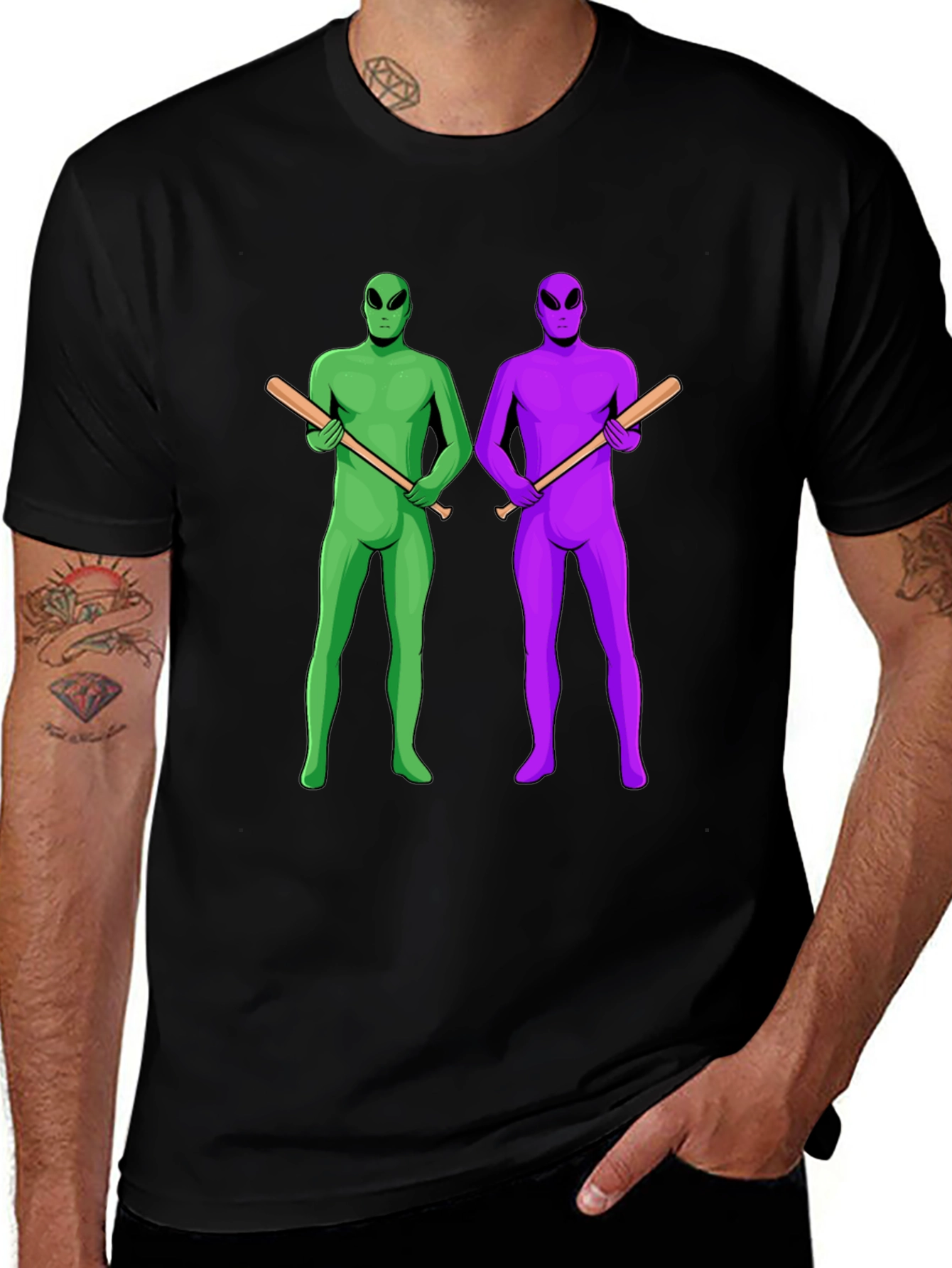 Variant 7 of Alien Baseball T-Shirt - Green & Purple Graphic Tee