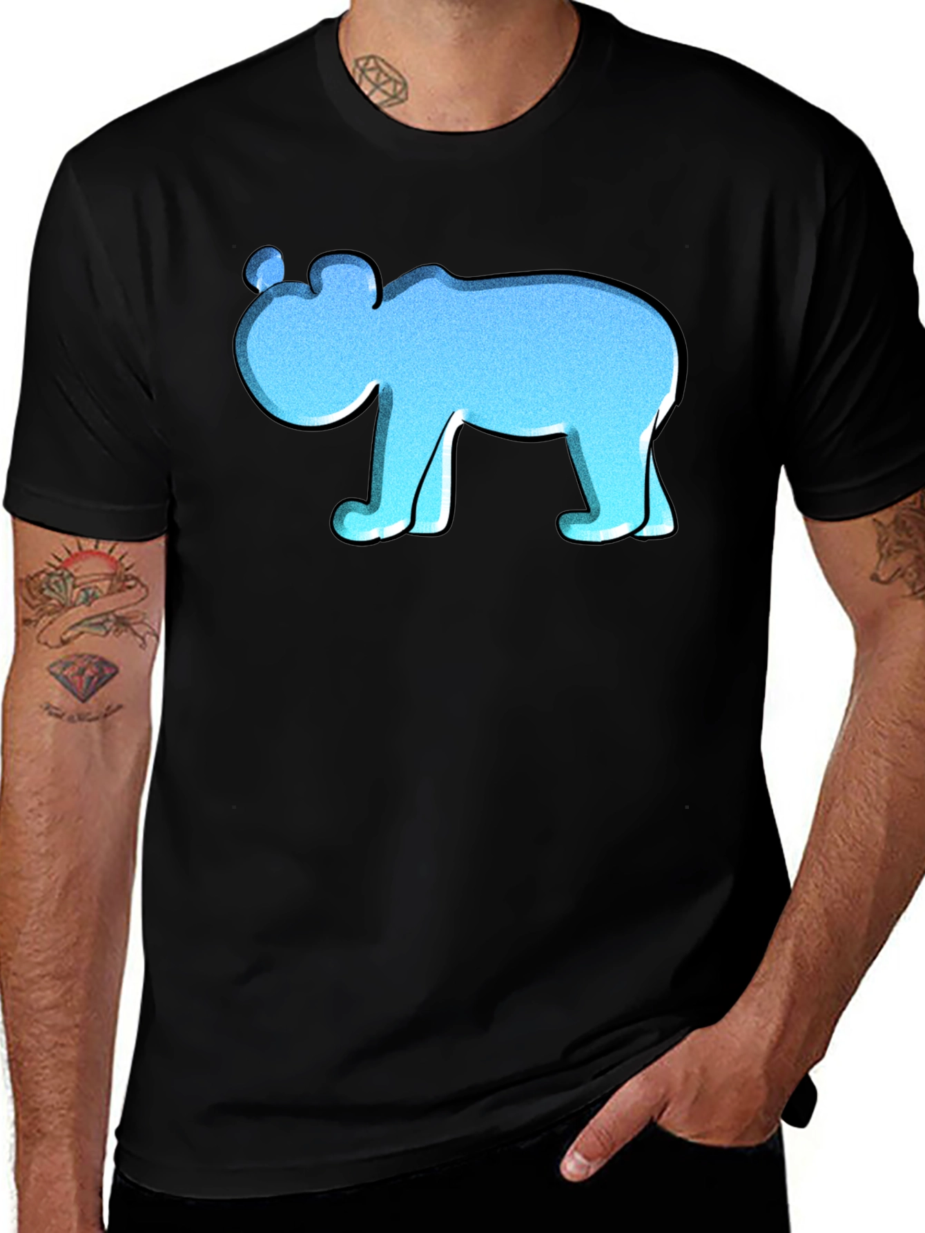 Variant 11 of Blue Cartoon Bear Black T-Shirt
