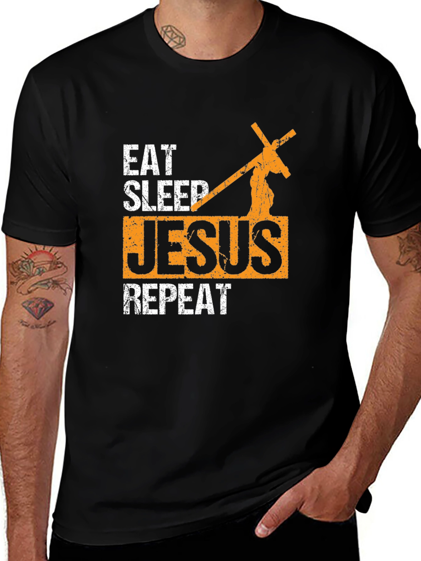 Eat Sleep Jesus Repeat Black Graphic T-Shirt