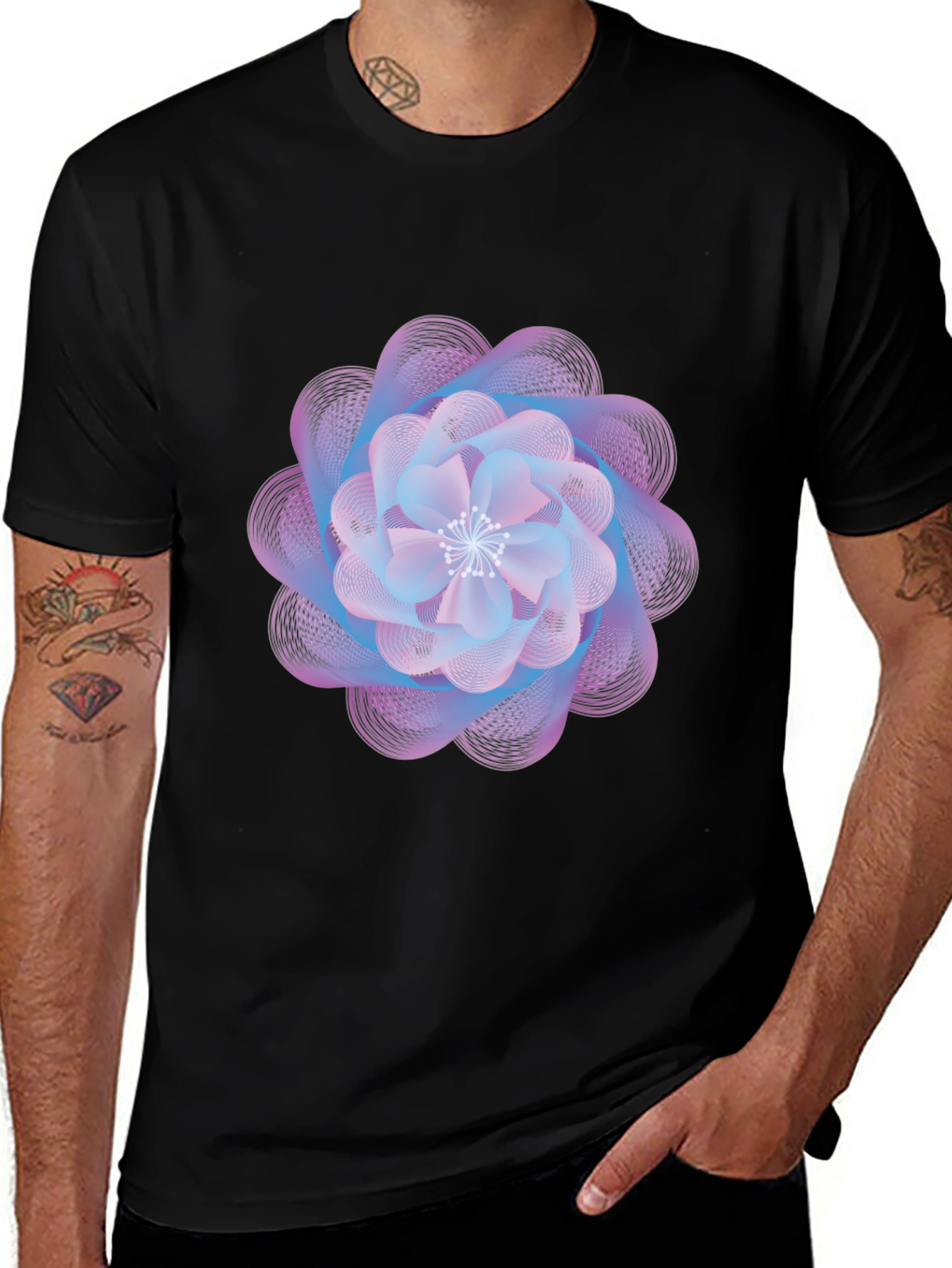 Variant 9 of Abstract Floral Graphic Print Black T-Shirt