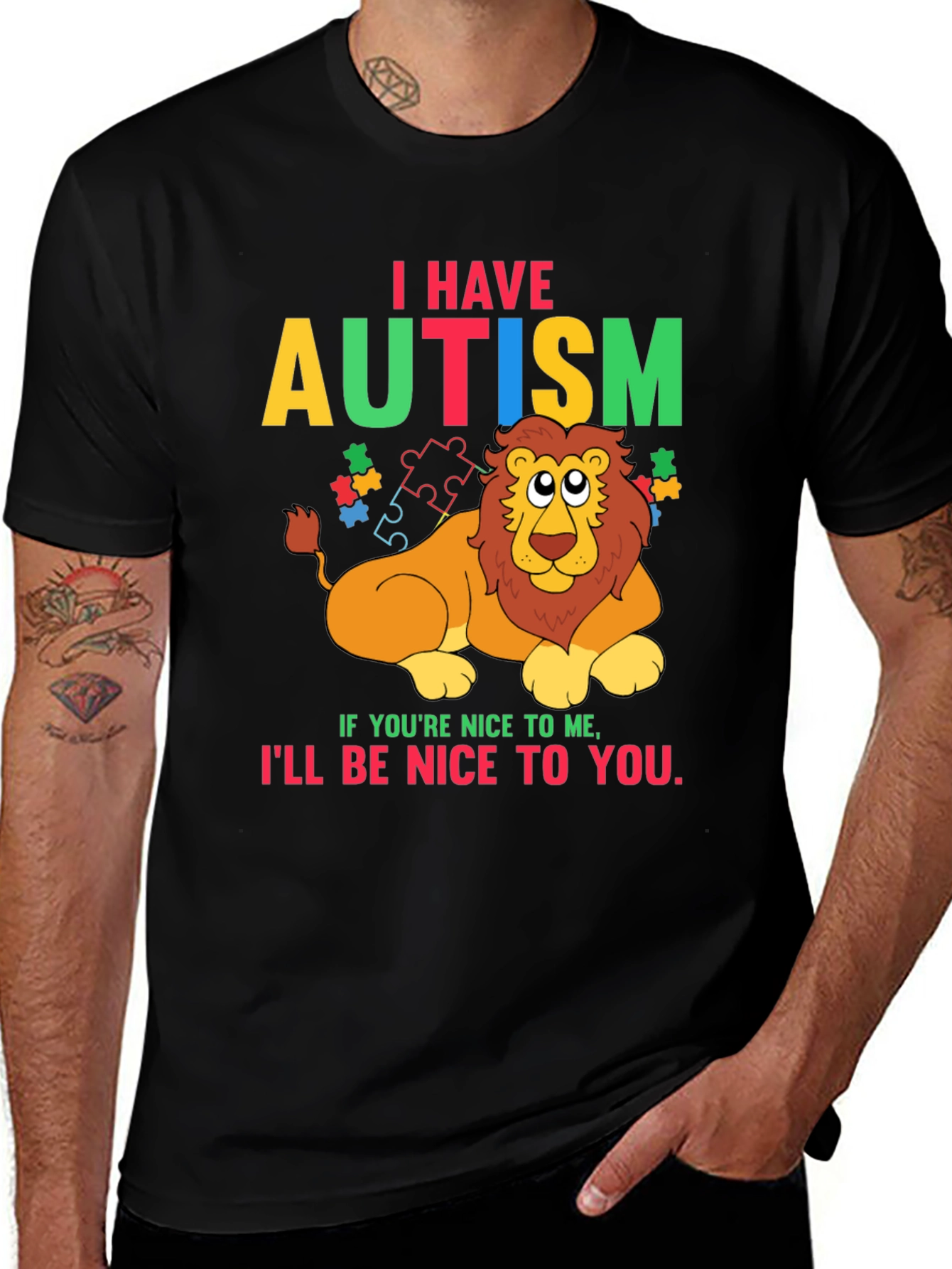 Variant 23 of Autism Awareness Lion Graphic T-Shirt - Be Nice