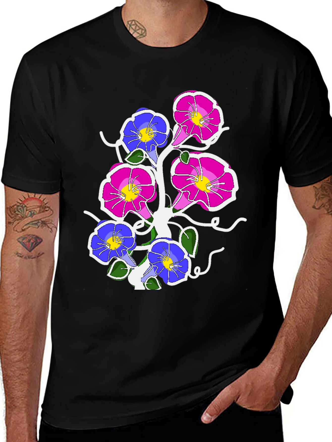 Variant 27 of Floral Graphic Print Tee - Men's Black T-Shirt
